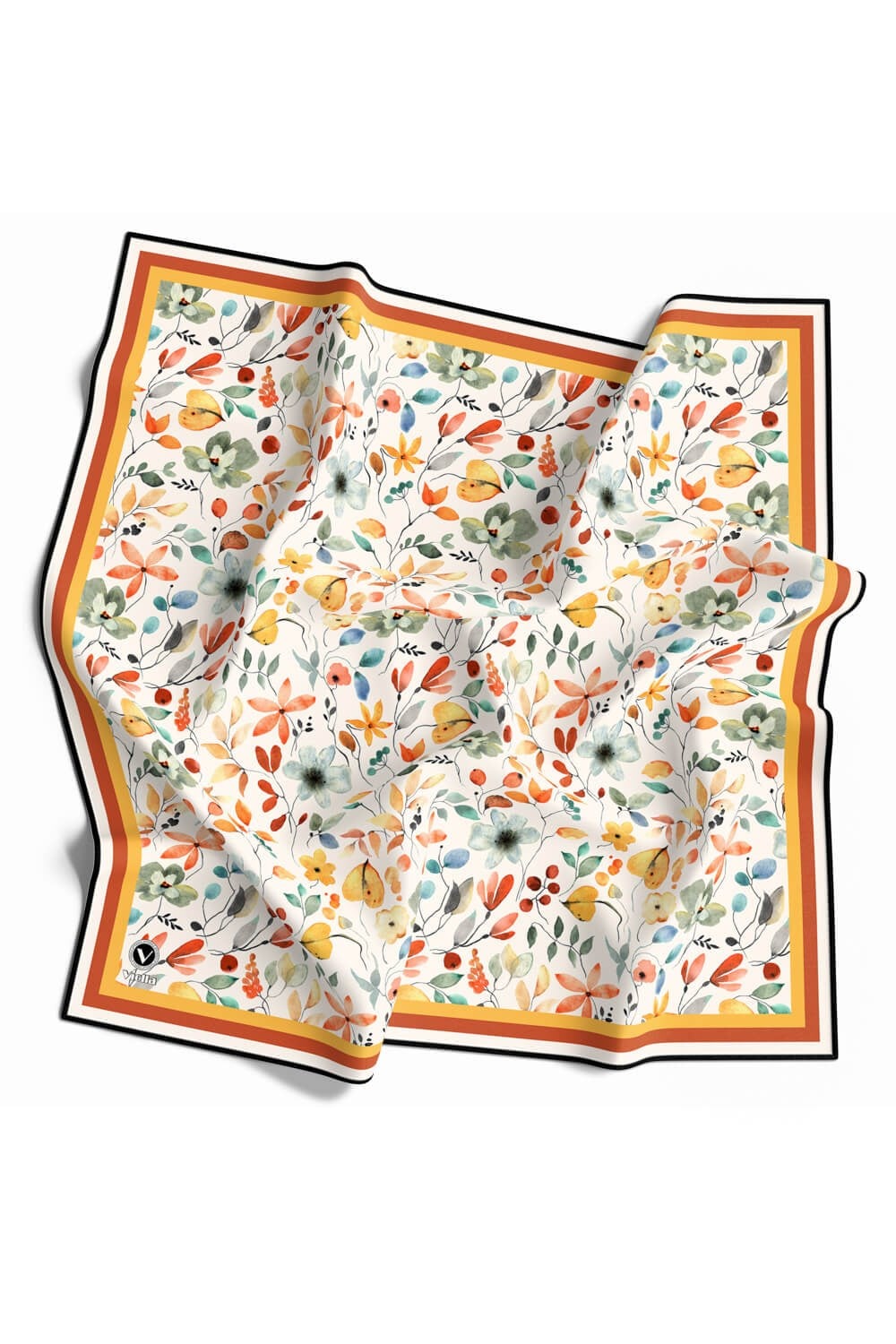 Kristal Bahar Çiçekleri Desenli Taba Renkli 90x90 Eşarp (İpek İçermez) Kenar Dikiş Şekli El Dikişli