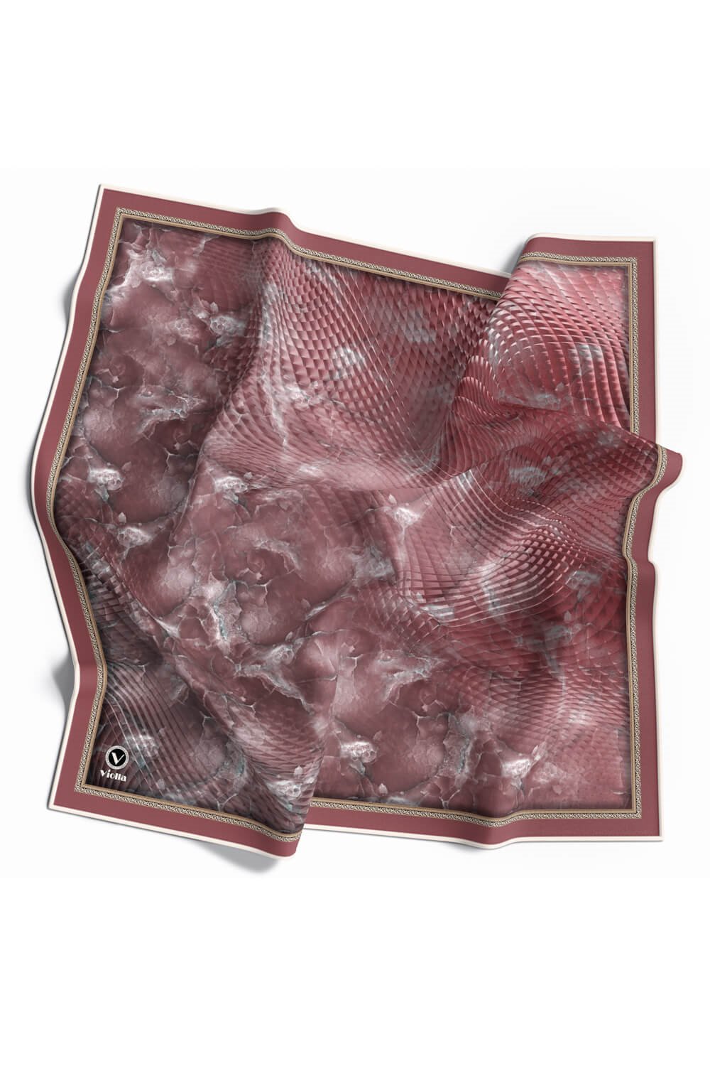 Twill Batik Desenli Pudra Renkli 90x90 Eşarp (İpek İçermez) Kenar Dikiş Şekli El Dikişli