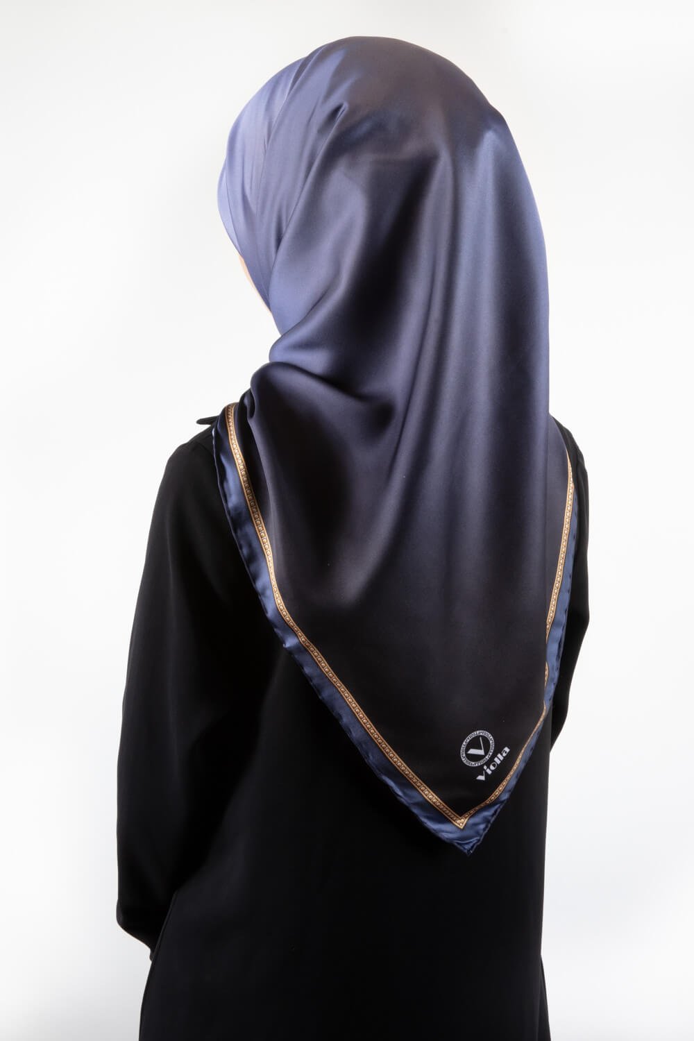 Twill Degrade Desenli İndigo Renkli 90x90 Eşarp (İpek İçermez) Kenar Dikiş Şekli El Dikişli