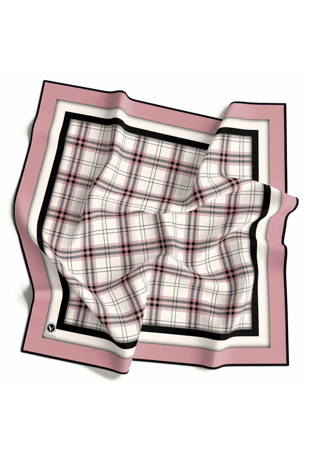 Twill Ekose Desenli Pudra Renkli 90x90 Eşarp (İpek İçermez) Kenar Dikiş Şekli El Dikişli