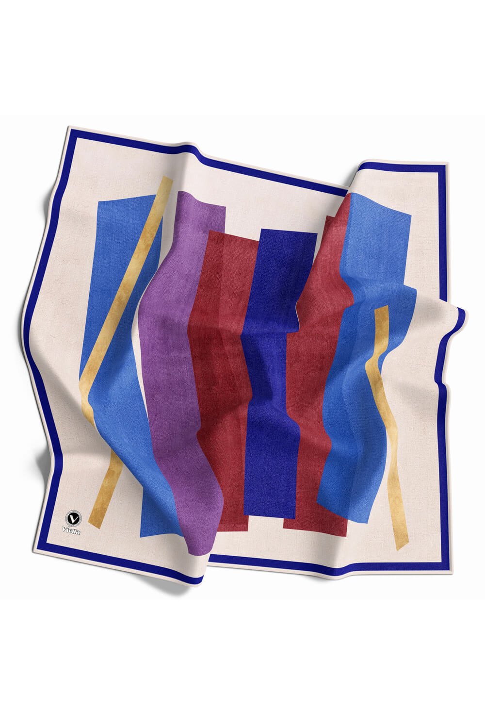 Twill Geometrik Desenli Lacivert Renkli 90x90 Eşarp (İpek İçermez) Kenar Dikiş Şekli El Dikişli