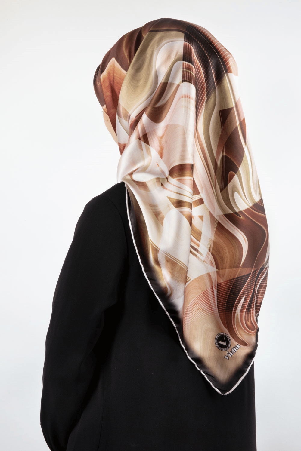 Twill Soyut Dalga Desenli Hardal Renkli 90x90 Eşarp (İpek İçermez) Dikim Şekli : El Dikişi