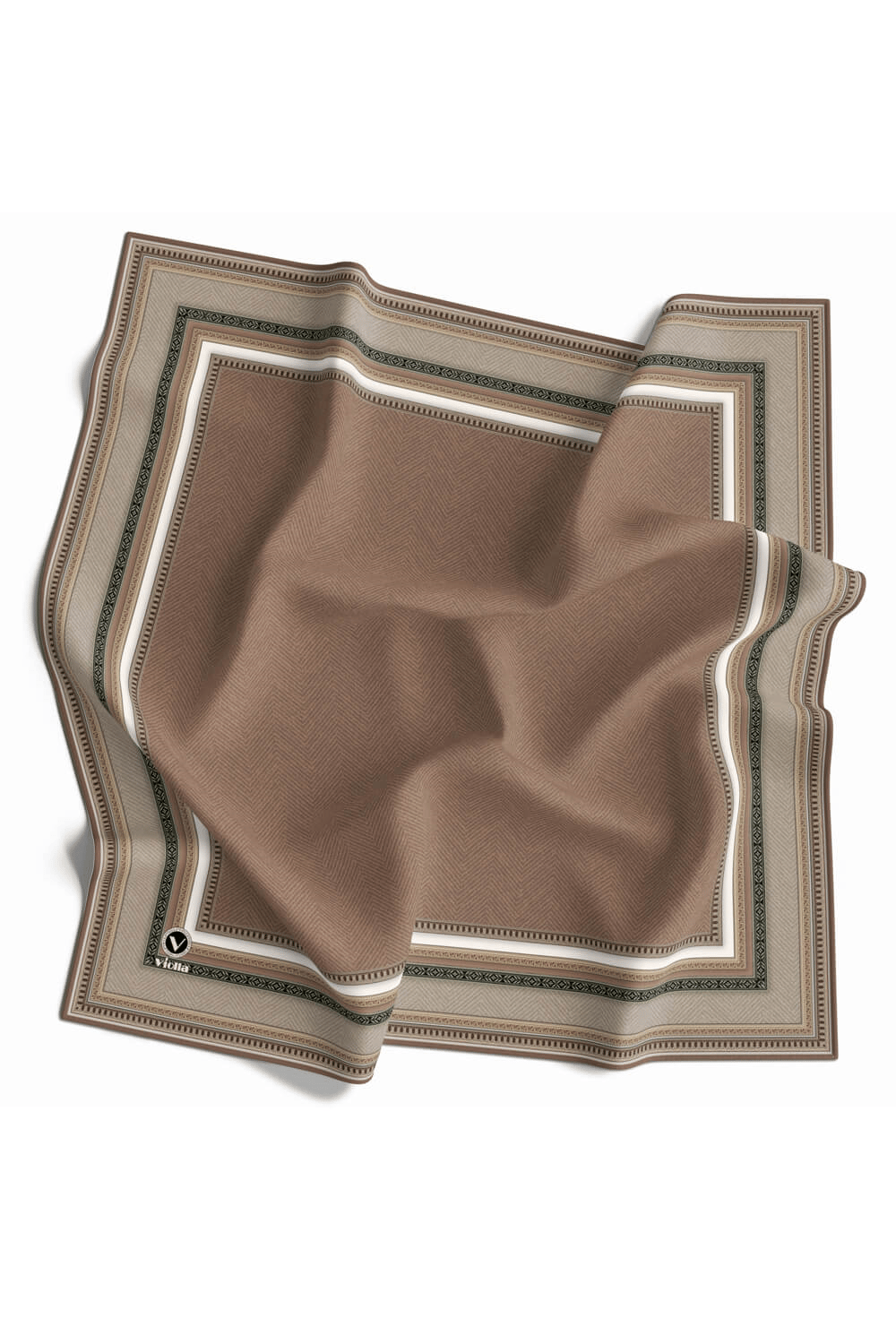Twill Bordür Desenli Bakır Renkli 90x90 Eşarp (İpek İçermez) Kenar Dikiş Şekli El Dikişli