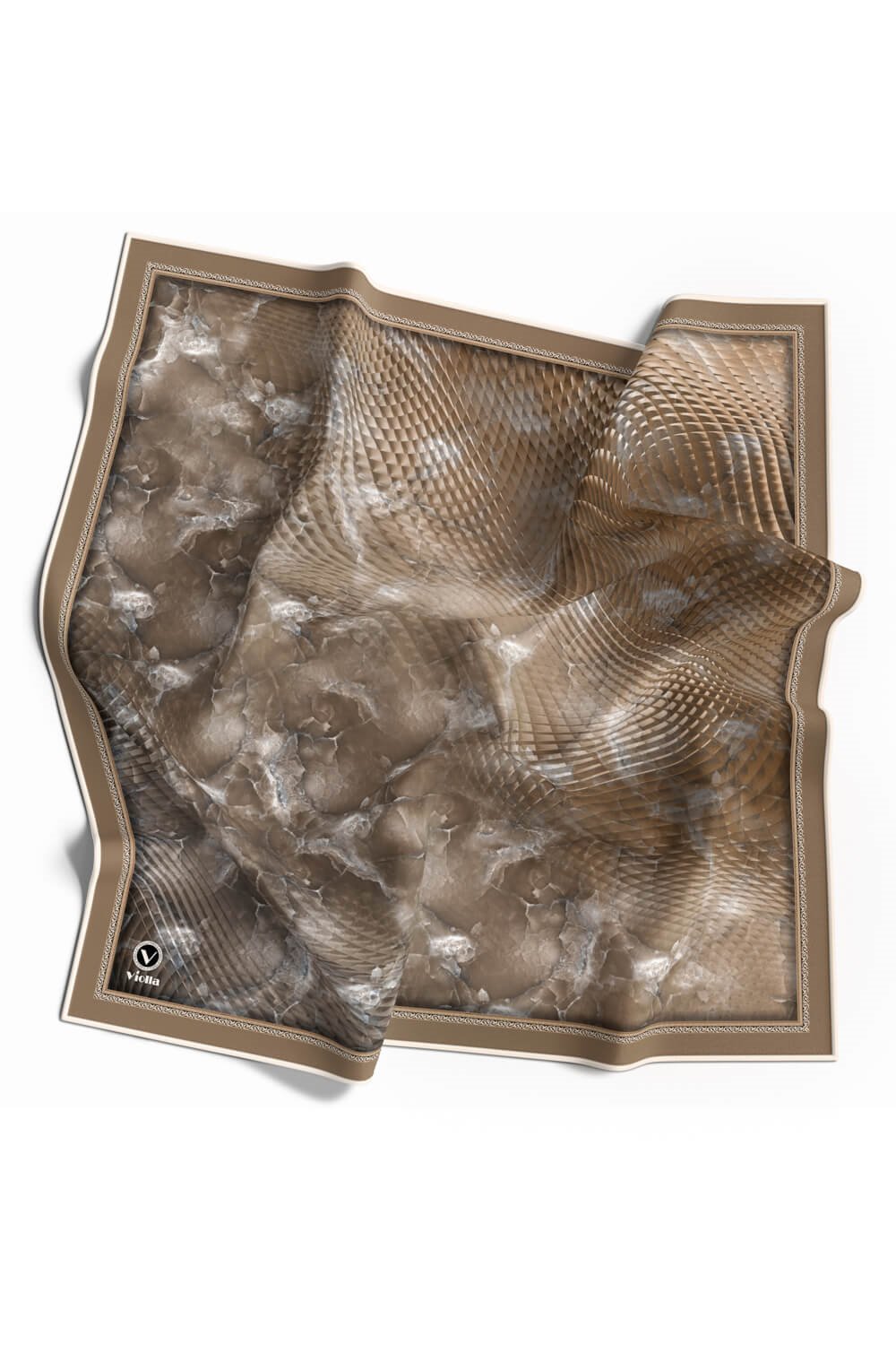 Twill Batik Desenli Bej Renkli 90x90 Eşarp (İpek İçermez) Kenar Dikiş Şekli El Dikişli