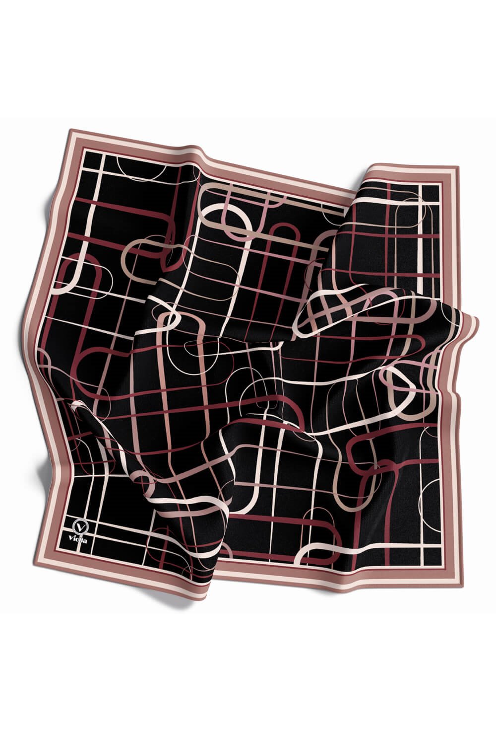 Twill Geometrik Desenli Somon Renkli 90x90 Eşarp (İpek İçermez) Dikim Şekli : El Dikişi