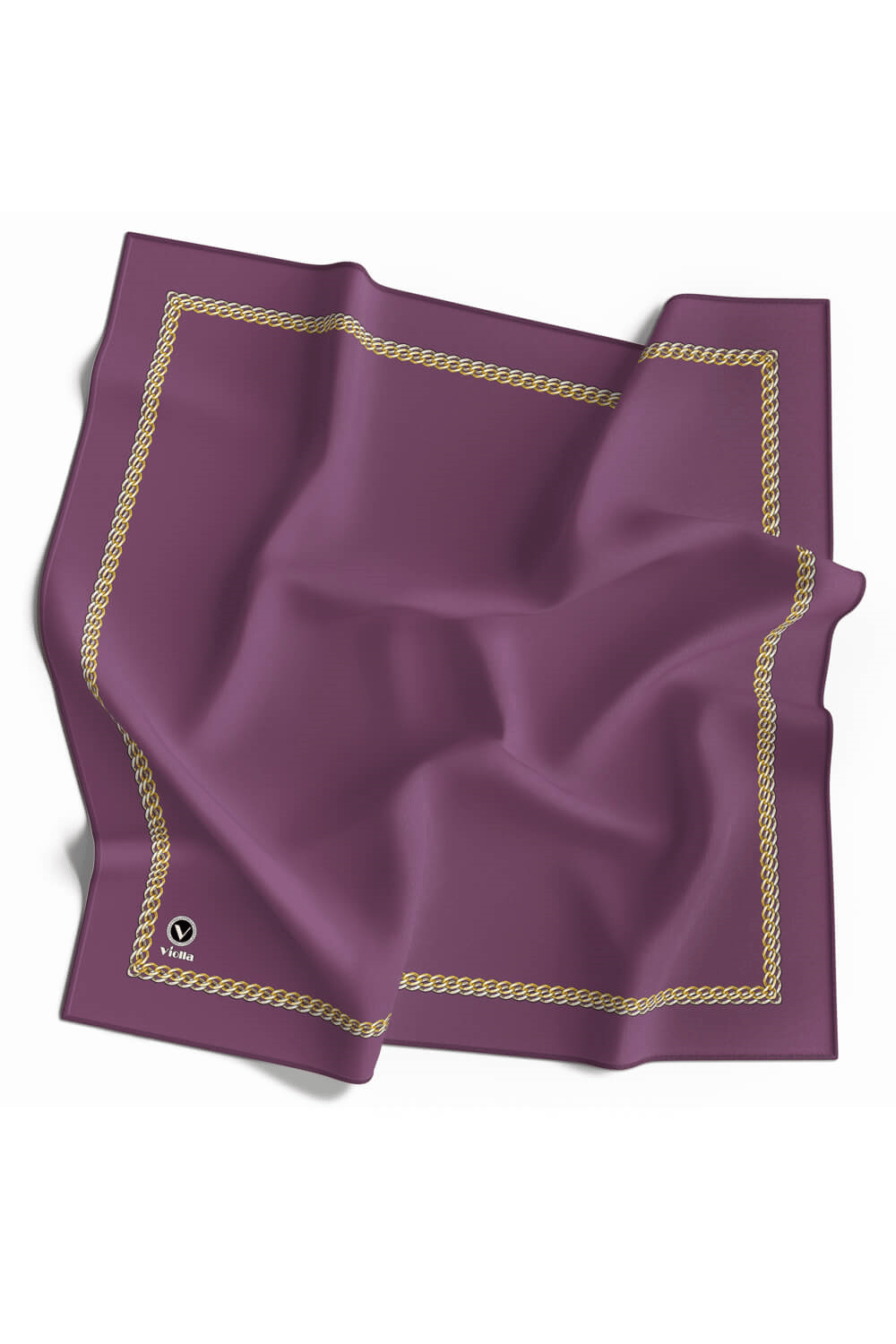 Twill Kenar Motifi Zincir Desenli Düz Lila Renkli 90x90 Dikim Şekli : El Dikişi Eşarp (İpek İçermez)