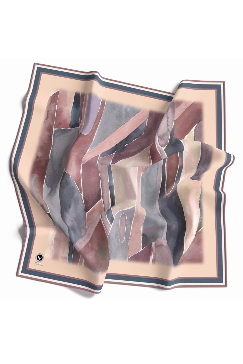 Kristal Suluboya Dokulu Geometrik Desenli Buz Mavisi Renkli 90x90 Eşarp (İpek İçermez) Kenar Dikiş Şekli El Dikişli