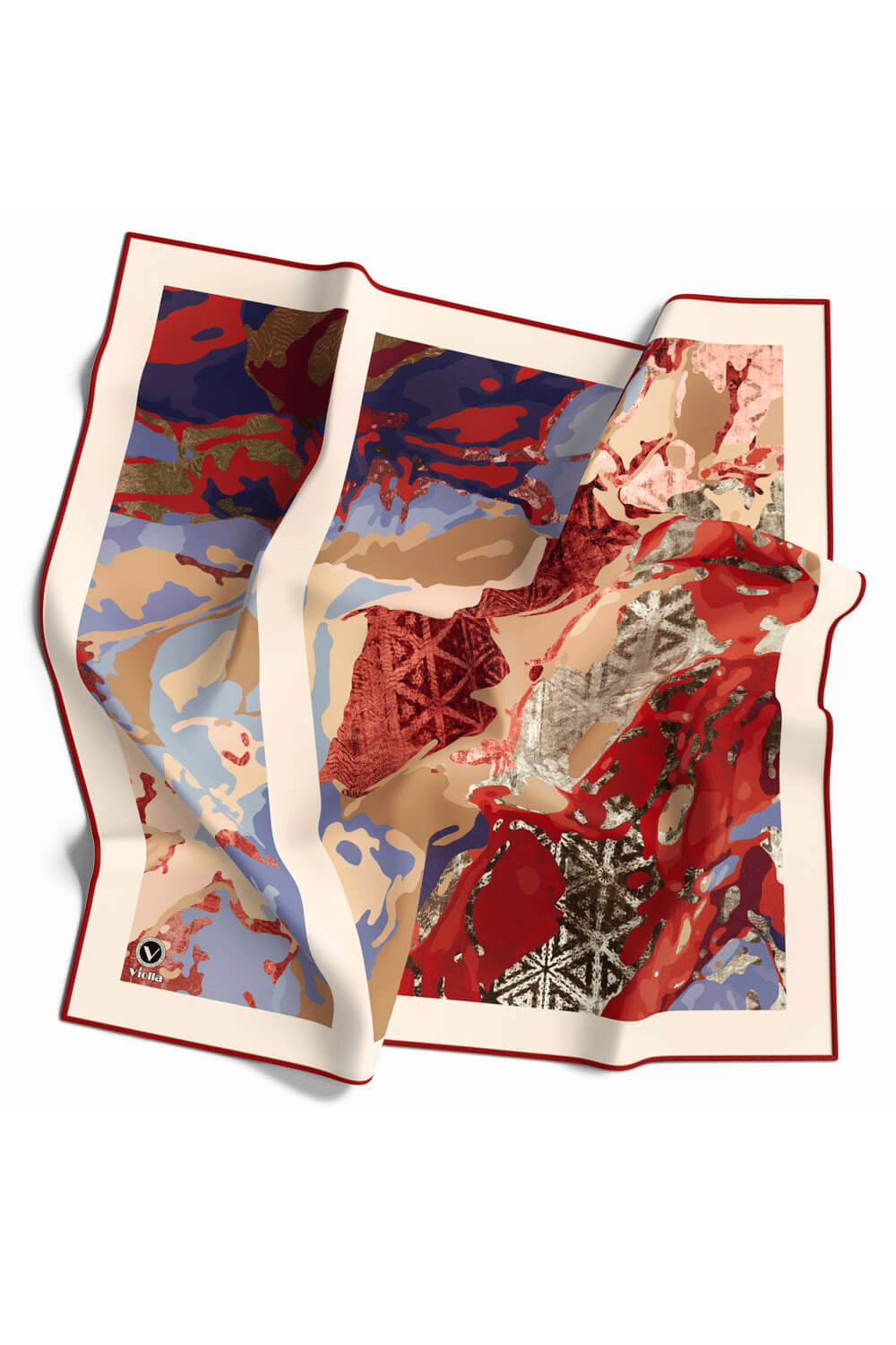 Kristal Batikli Ve Etnik Desenli Bordo Renkli 90x90 Eşarp (İpek İçermez) Kenar Dikiş Şekli El Dikişli