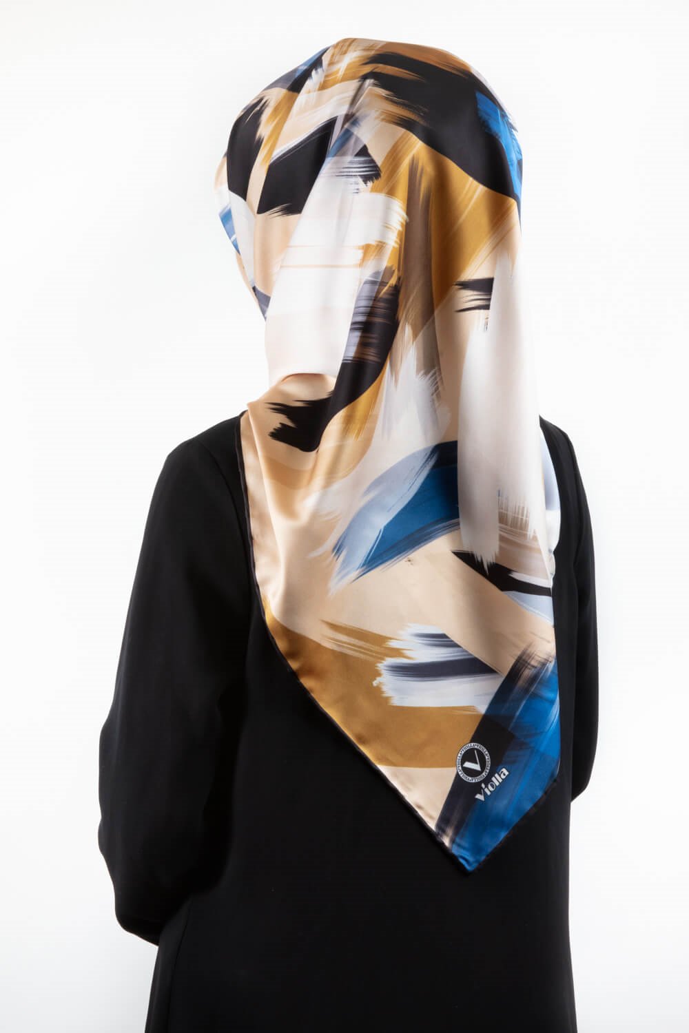 Twill Fırça Desenli Bebe Mavisi Renkli 90x90 Eşarp (İpek İçermez) Kenar Dikiş Şekli El Dikişli
