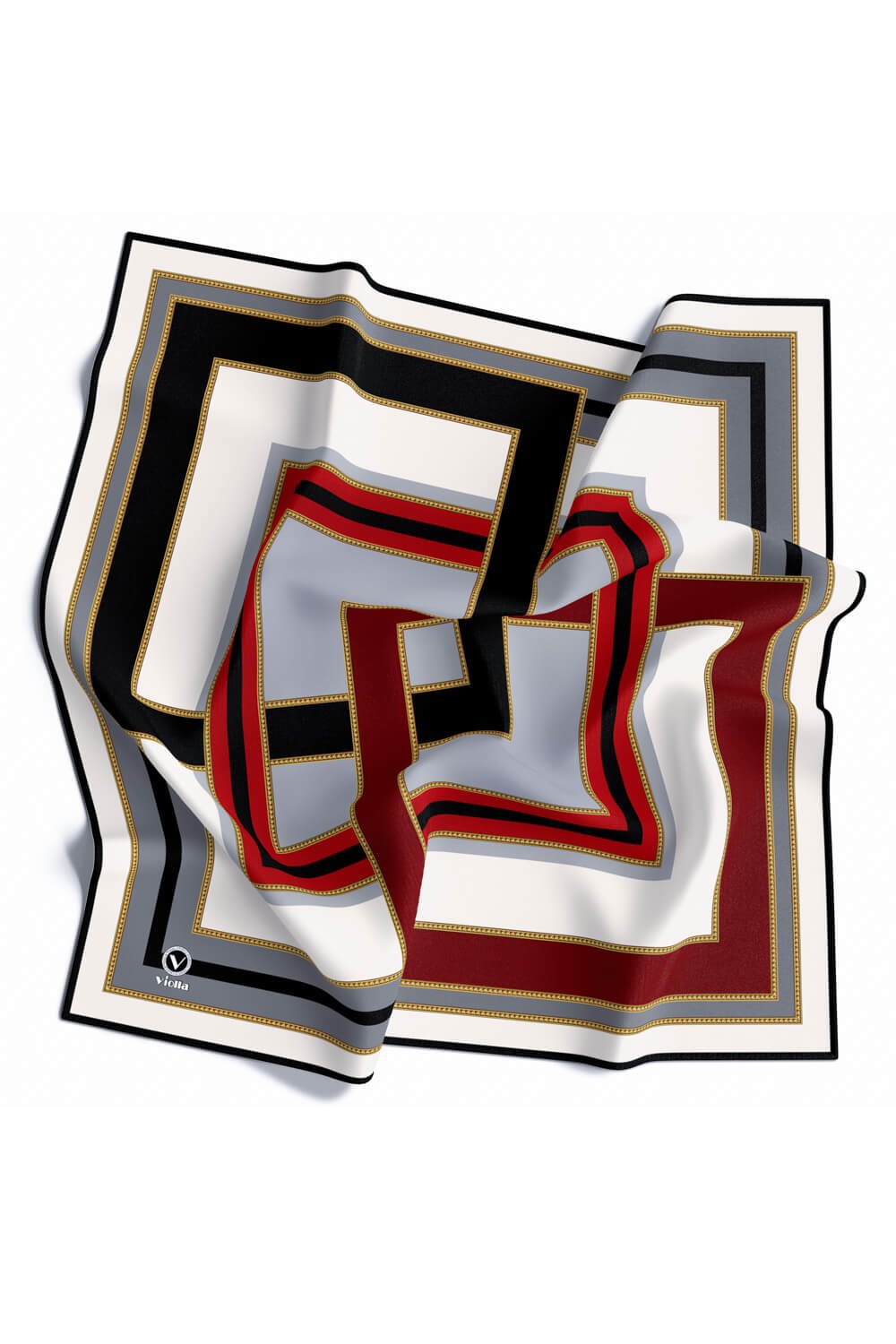 Twill Çerçeve Desenli Gri - Bordo Renkli 90x90 Eşarp (İpek İçermez) Kenar Dikiş Şekli El Dikişli