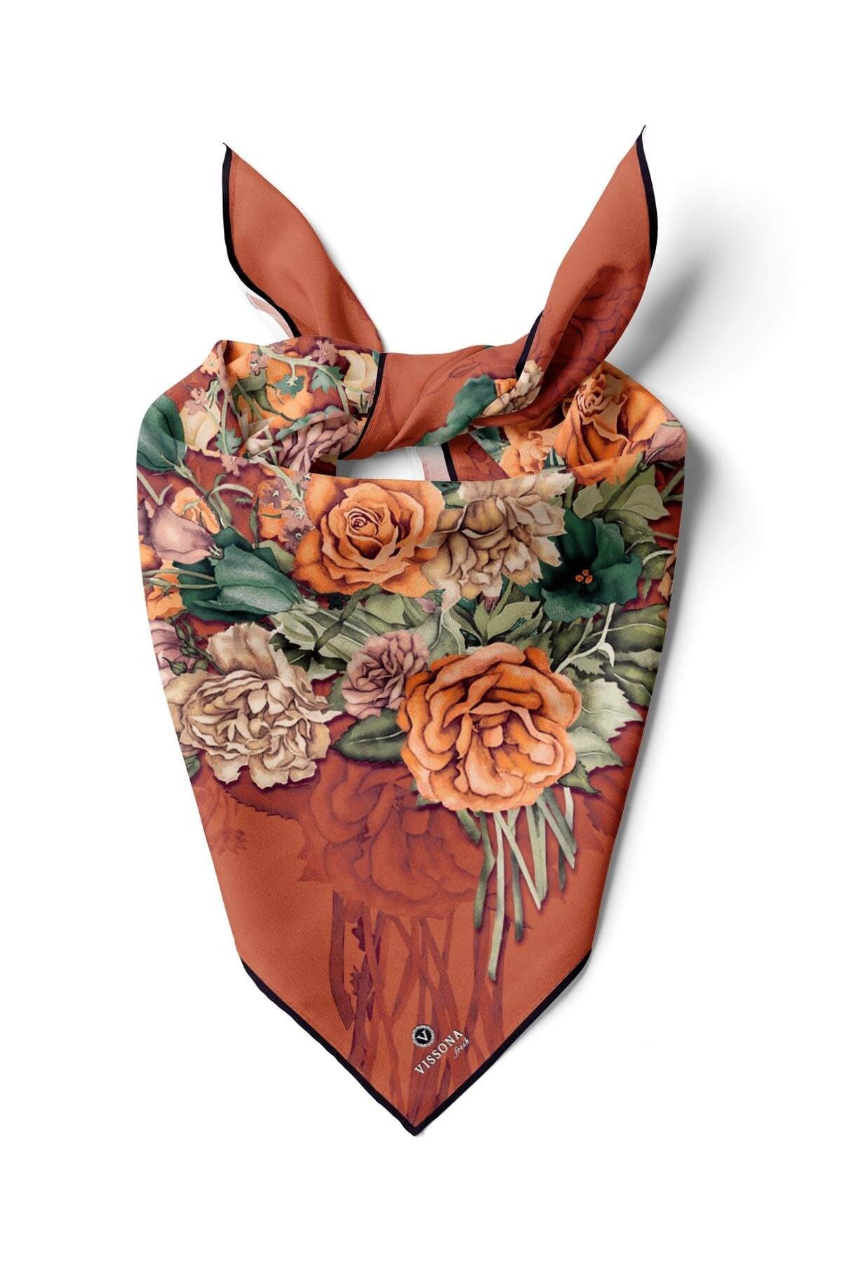 %100 İpek Kadın Desenli Bandana 80x80