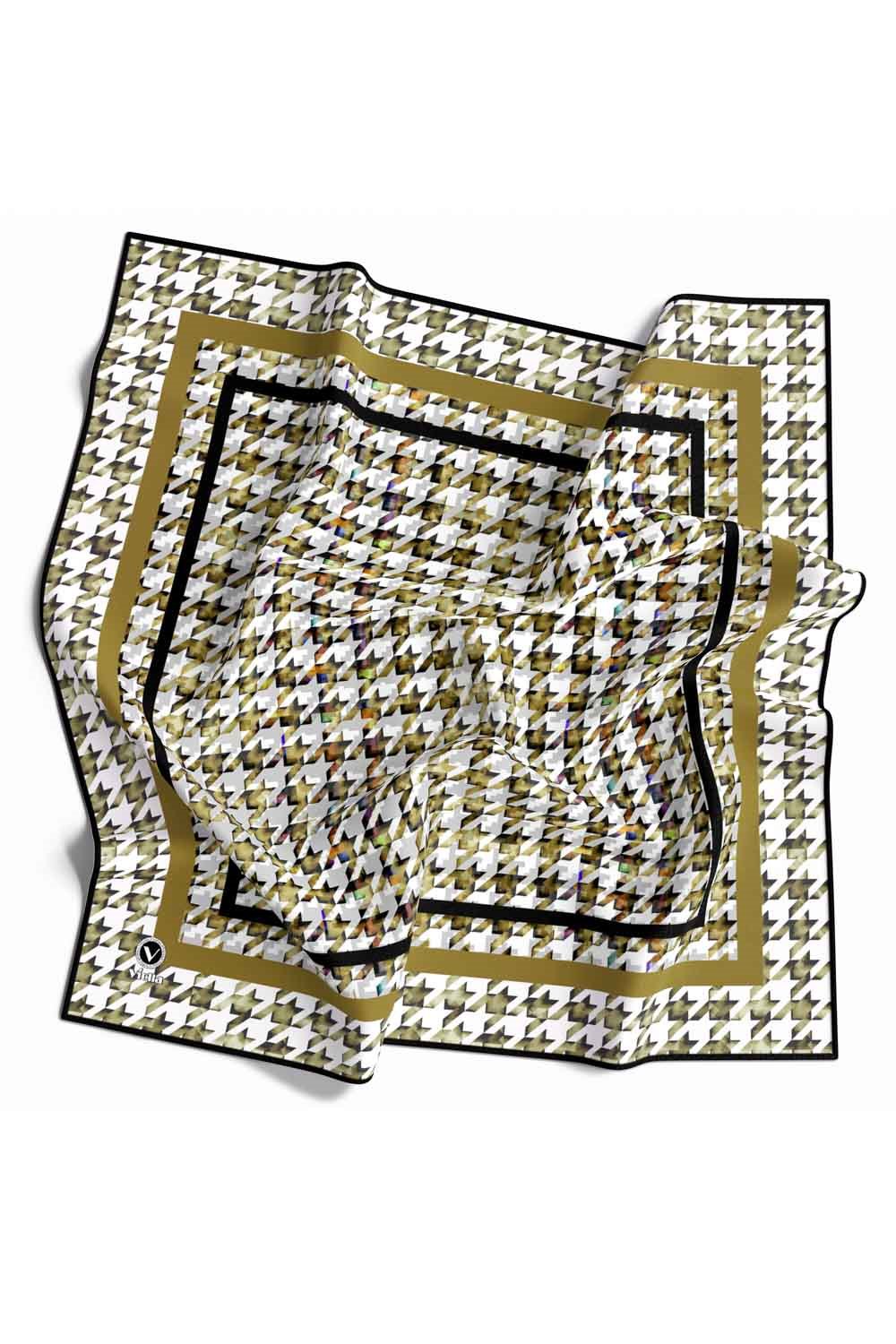 Twill Kazayağı Desenli Hardal Renkli 90x90 Eşarp (İpek İçermez) Kenar Dikiş Şekli El Dikişli