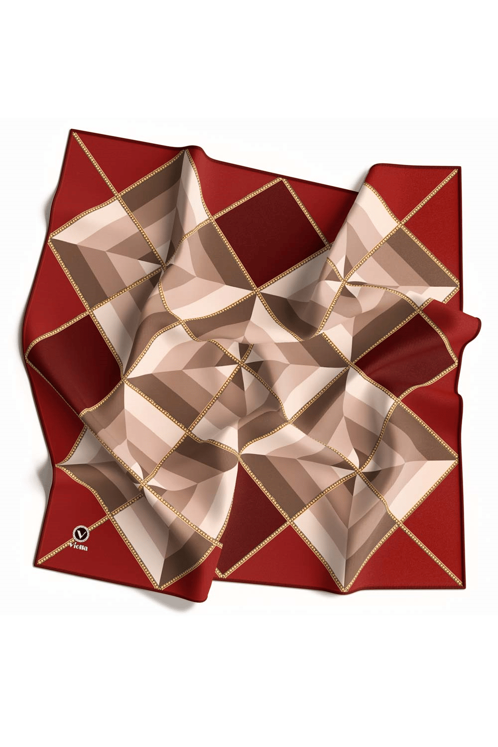 Twill Geometrik Desenli Bordo Renkli 90x90 Eşarp (İpek İçermez) Kenar Dikiş Şekli El Dikişli
