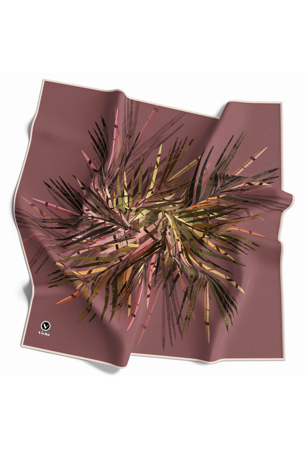 Twill Havai Fişek Desenli Gül Kurusu Renkli 90x90 Eşarp (İpek İçermez) Kenar Dikiş Şekli El Dikişli