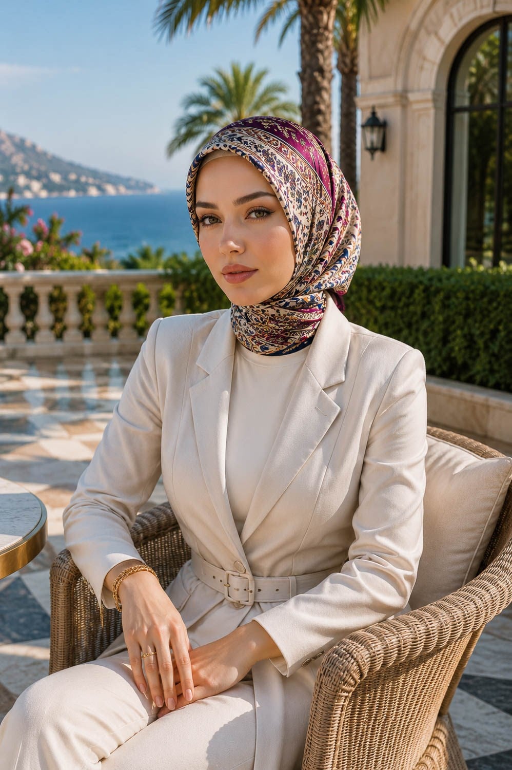 %100 Twill İpek Şal Desenli Mürdüm Renkli 90x90 Eşarp Dikim Şekli : El Dikişi