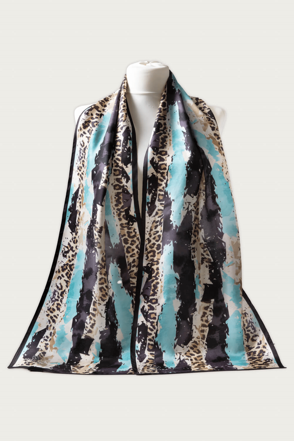 %100 İPEK LEOPAR ÇİZGİLİ DESENLİ KADIN FULAR 30X170