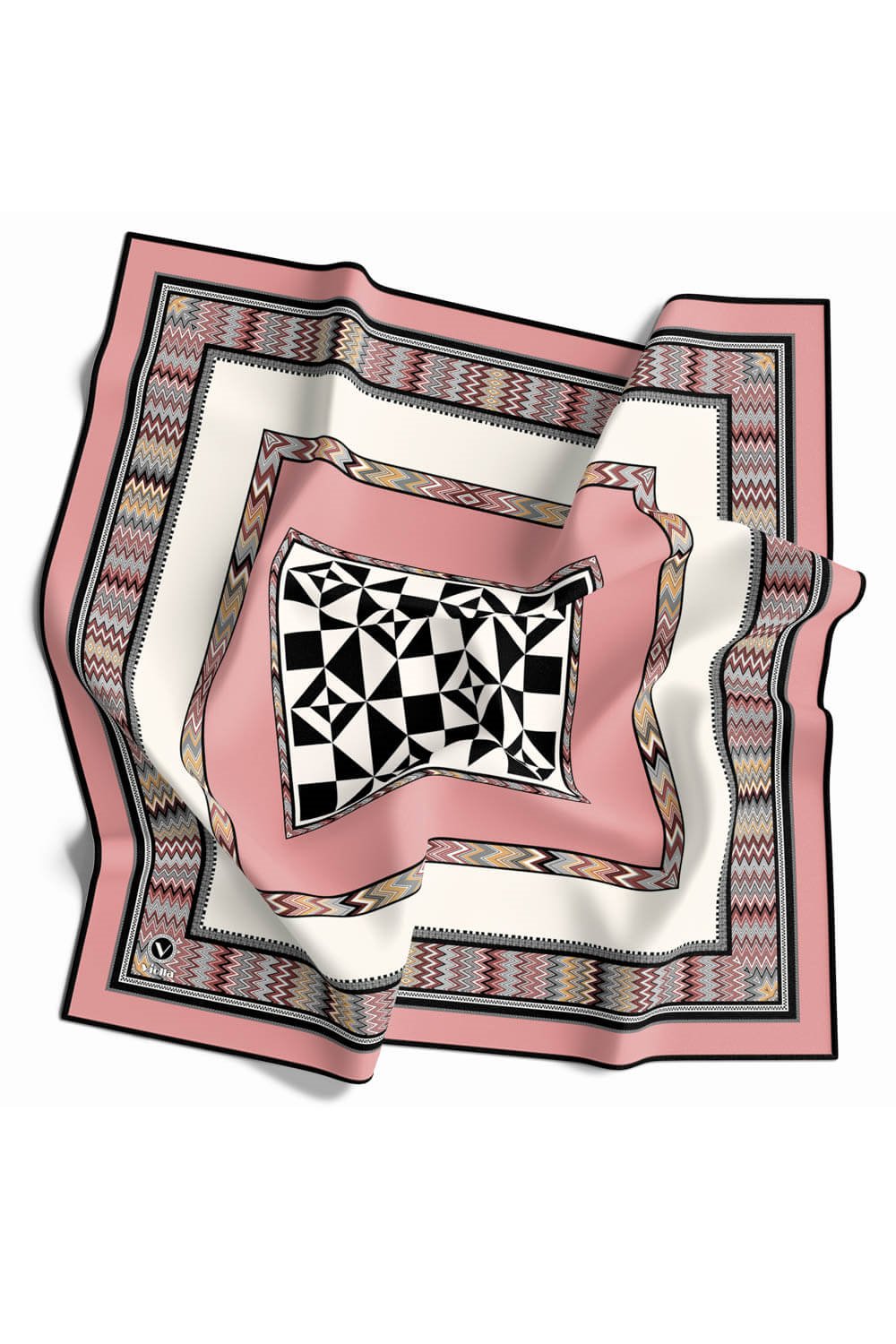Kristal Geometrik Desenli Pudra - Krem Renkli 90x90 Dikim Şekli : El Dikişi Eşarp (İpek İçermez)