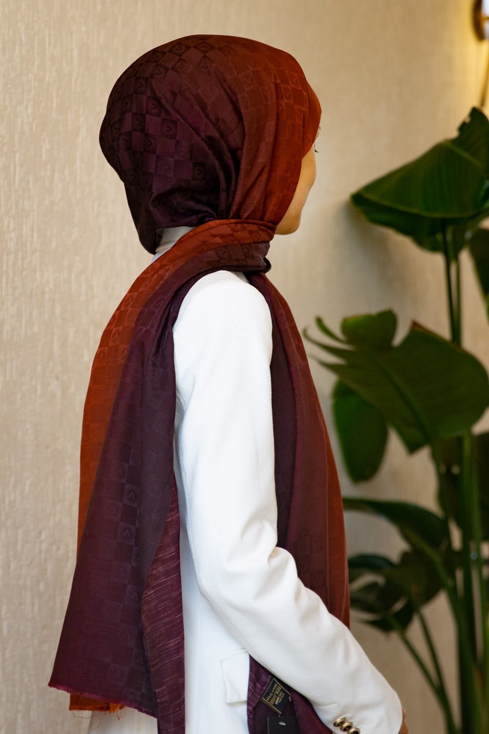 Vissona %57 İPEK %43 PAMUK Degrade Desenli Taba Renkli Şal -  70x190 Dikiş Tipi İtalyan Dikişli