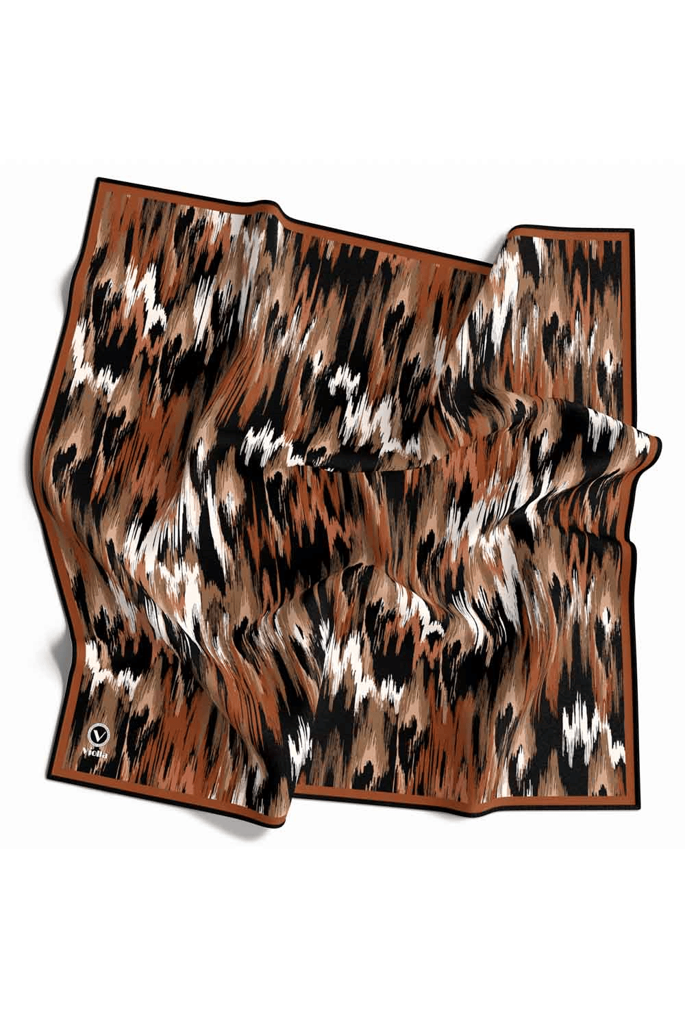 Twill Fırça Desenli Taba Renkli 90x90 Eşarp (İpek İçermez) Kenar Dikiş Şekli El Dikişli
