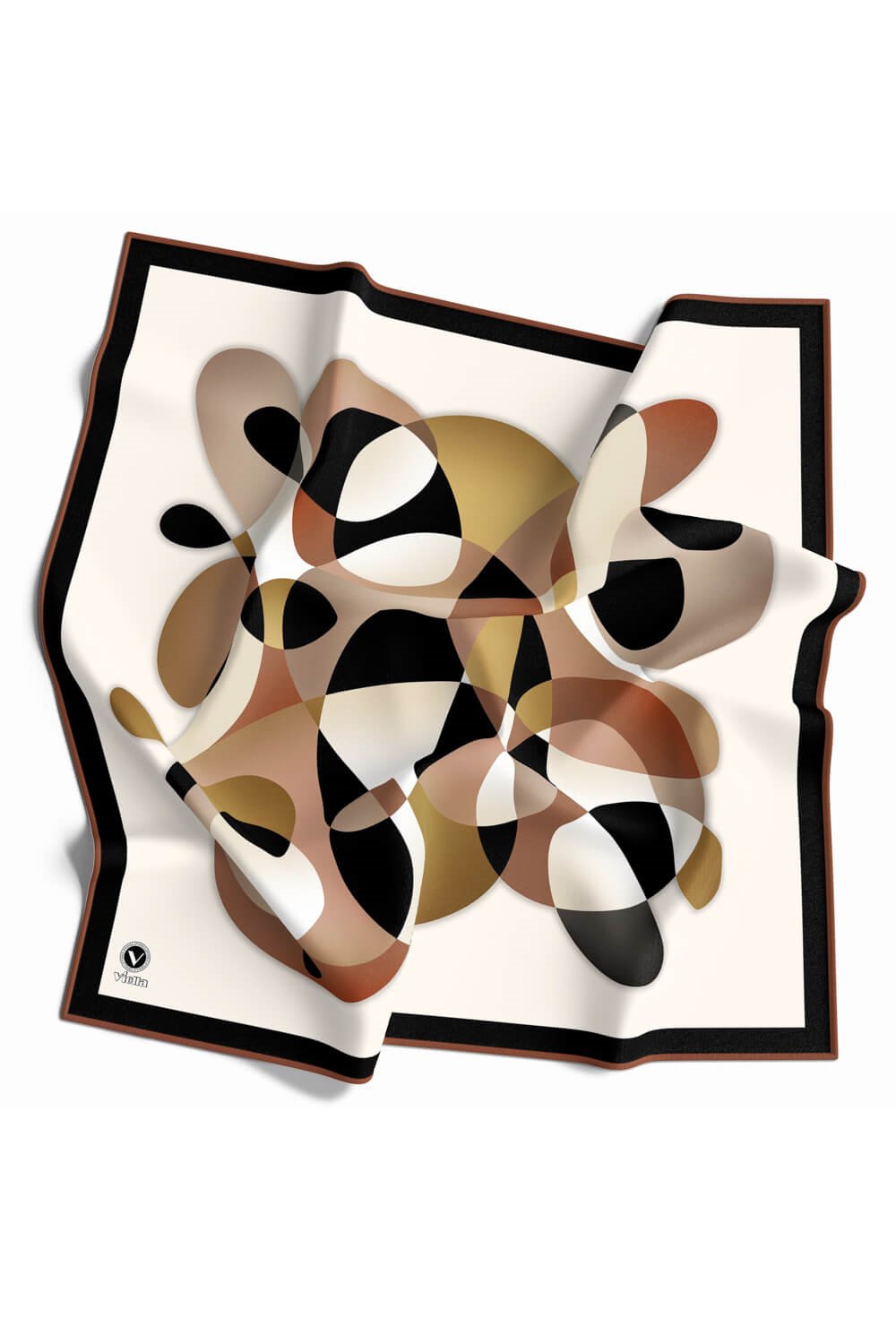 Twill Geometrik Desenli Hardal Renkli 90x90 Eşarp (İpek İçermez) Kenar Dikiş Şekli El Dikişli