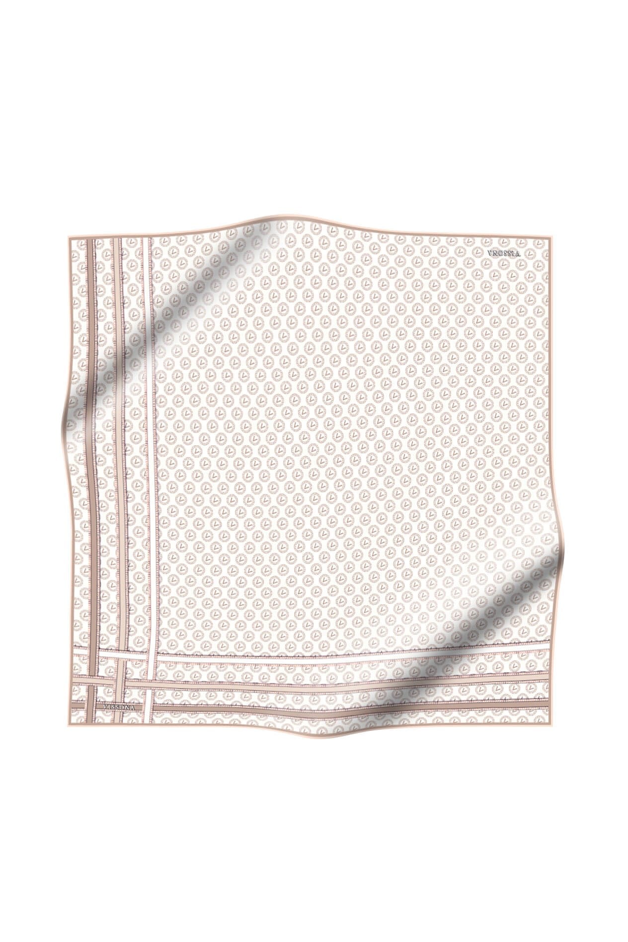 %100 Twill İpek Monogram Desenli Krem - Somon Renkli 90x90 Eşarp Dikim Şekli : El Dikişi
