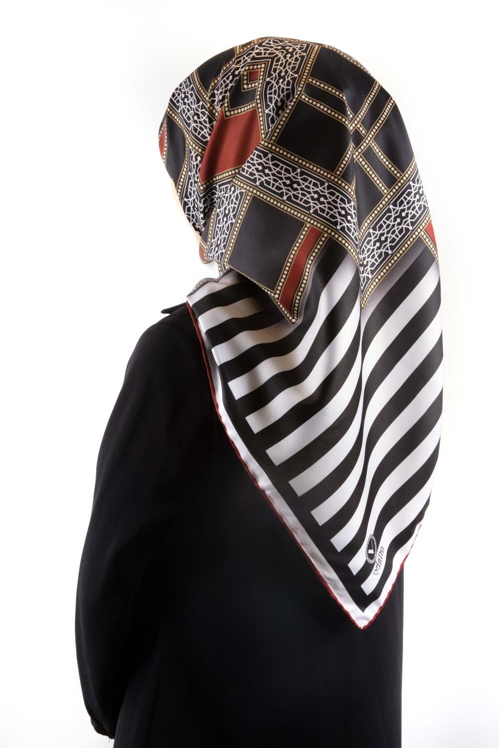 Twill Çizgili ve Kareli Desenli Bordo Renkli 90x90 Eşarp (İpek İçermez) Kenar Dikiş Şekli El Dikişli