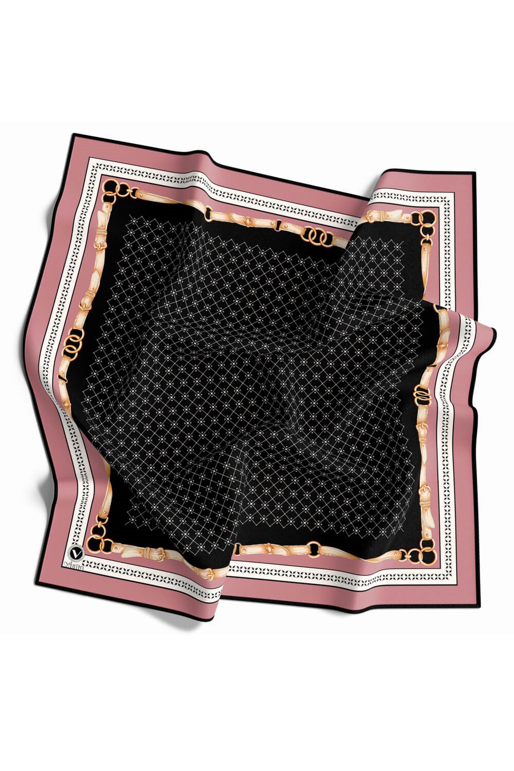 Twill Kemerli ve Çıtır Motifli Desenli Pudra Renkli 90x90 Eşarp (İpek İçermez) Dikim Şekli : El Dikişi