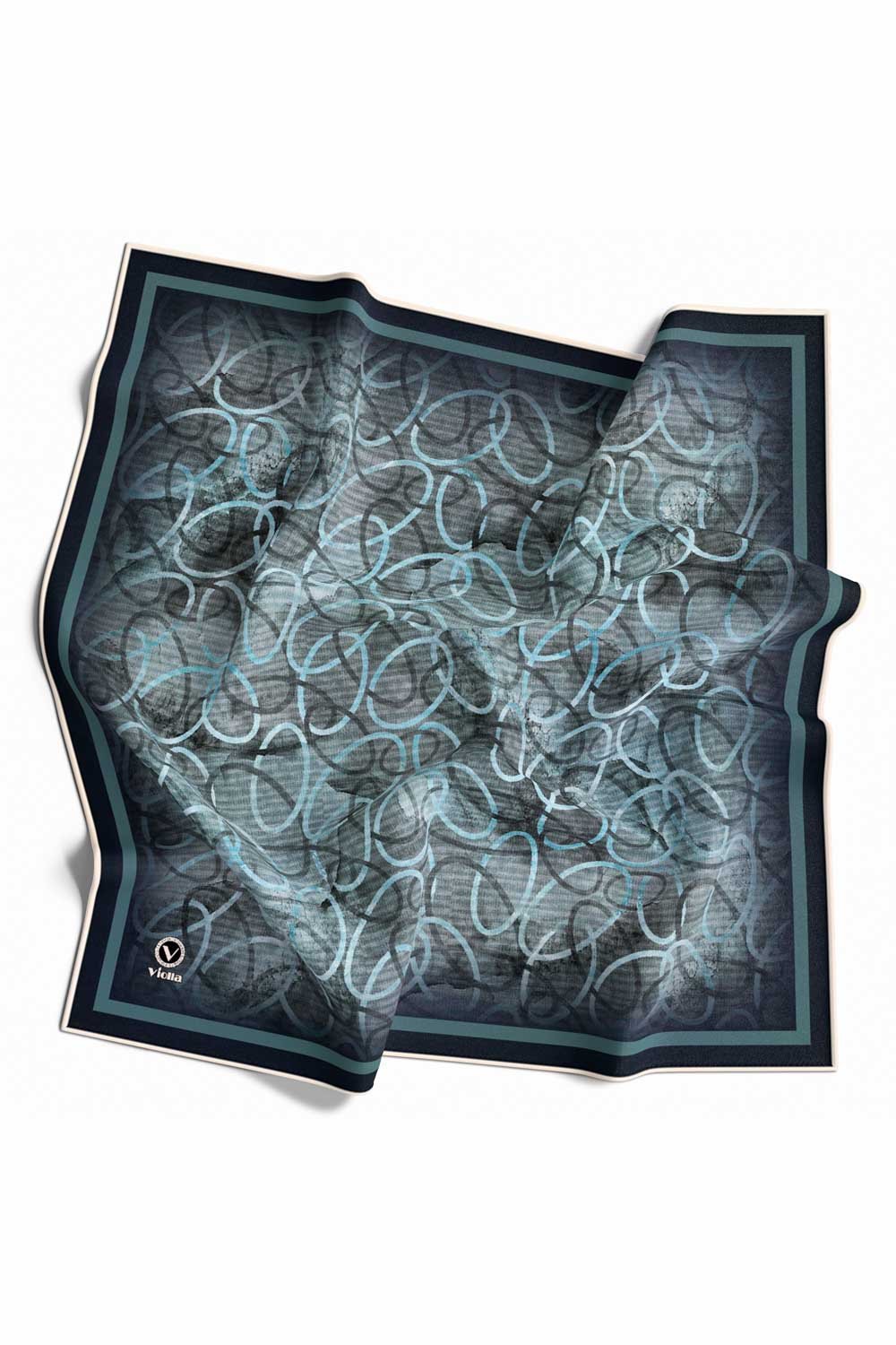 Kristal Geometrik Desenli Petrol Yeşili Renkli 90x90 Eşarp (İpek İçermez) Kenar Dikiş Şekli El Dikişli