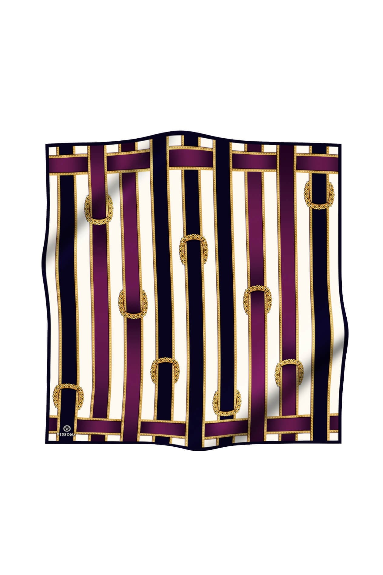 %100 Twill İpek Kemer Desenli Siyah - Mürdüm Renkli 90x90 Eşarp Dikim Şekli : El Dikişi