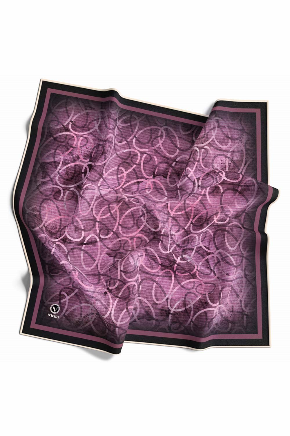 Kristal Geometrik Desenli Lila Renkli 90x90 Eşarp (İpek İçermez) Kenar Dikiş Şekli El Dikişli