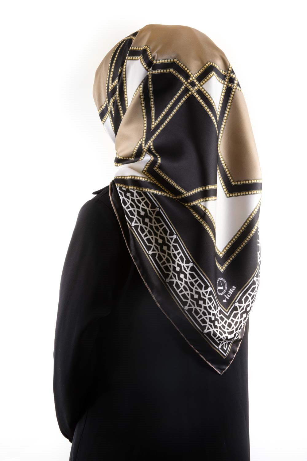Twill Osmanlı Çini Desenli Bej Renkli 90x90 Eşarp (İpek İçermez)Kenar Dikiş Şekli El Dikişli