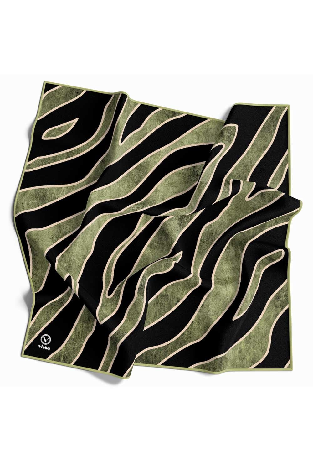 Kristal Zebra Çiçek Desenli Haki Renkli 90x90 Eşarp (İpek İçermez) Kenar Dikiş Şekli El Dikişli