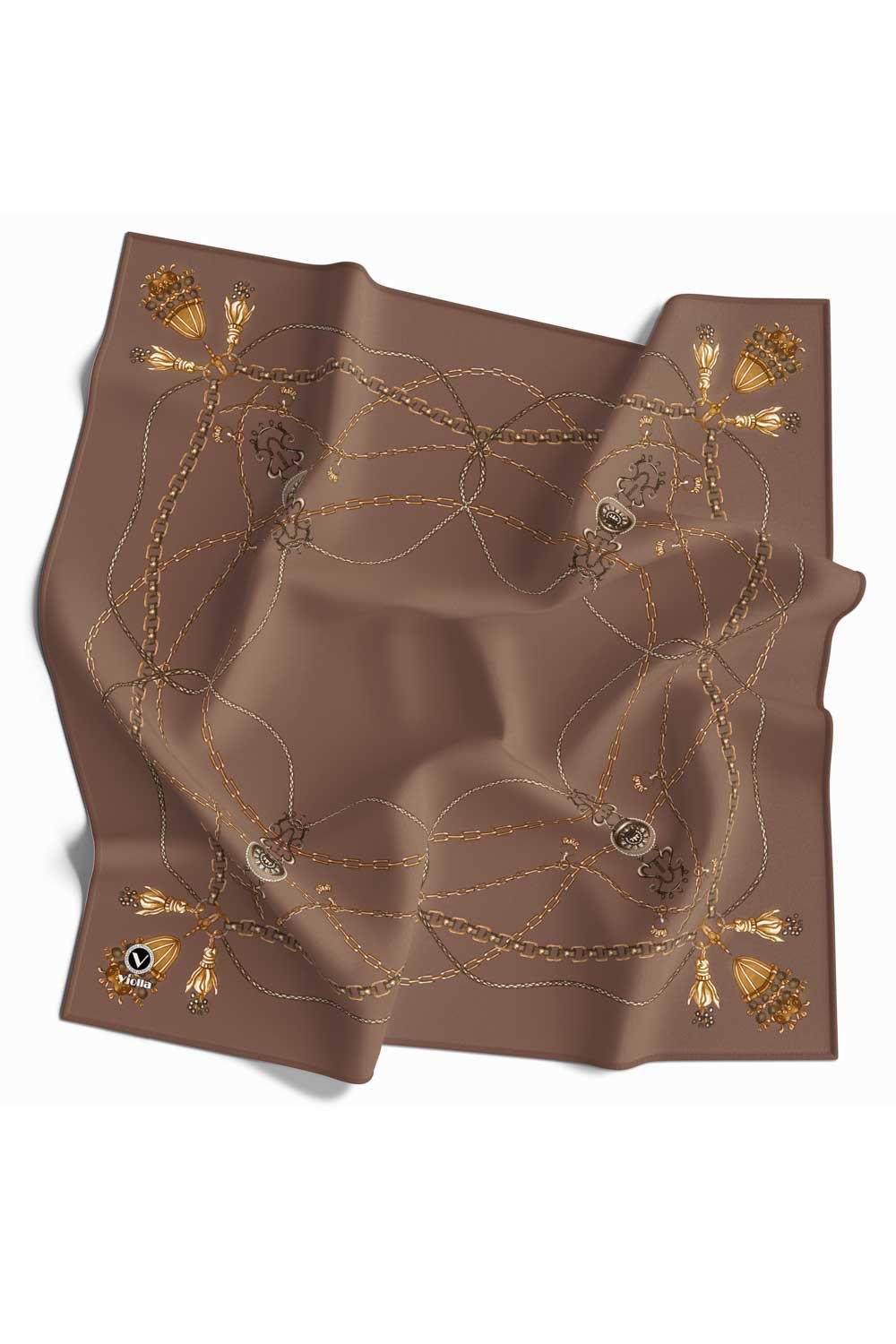 Kristal Geometrik Desenli Vizon Renkli 90x90 Eşarp (İpek İçermez) Kenar Dikiş Şekli El Dikişli