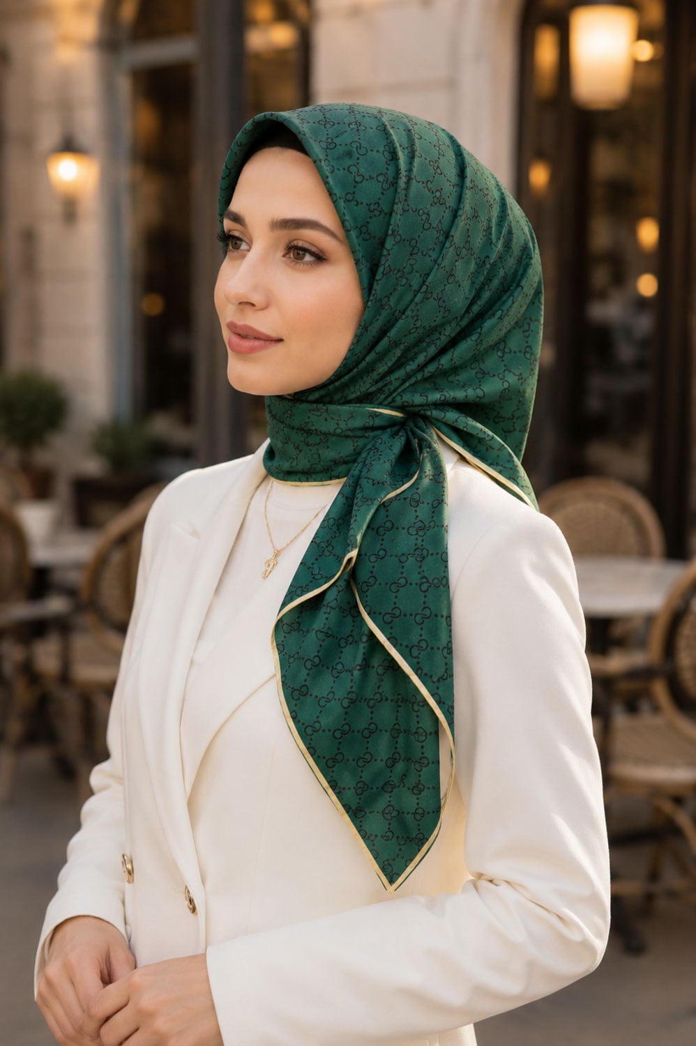 %57 İPEK %43 VİSKON Twill İpek Leopar Desenli Zümrüt Yeşili Renkli 90x90 Eşarp Dikim Şekli : El Dikişi