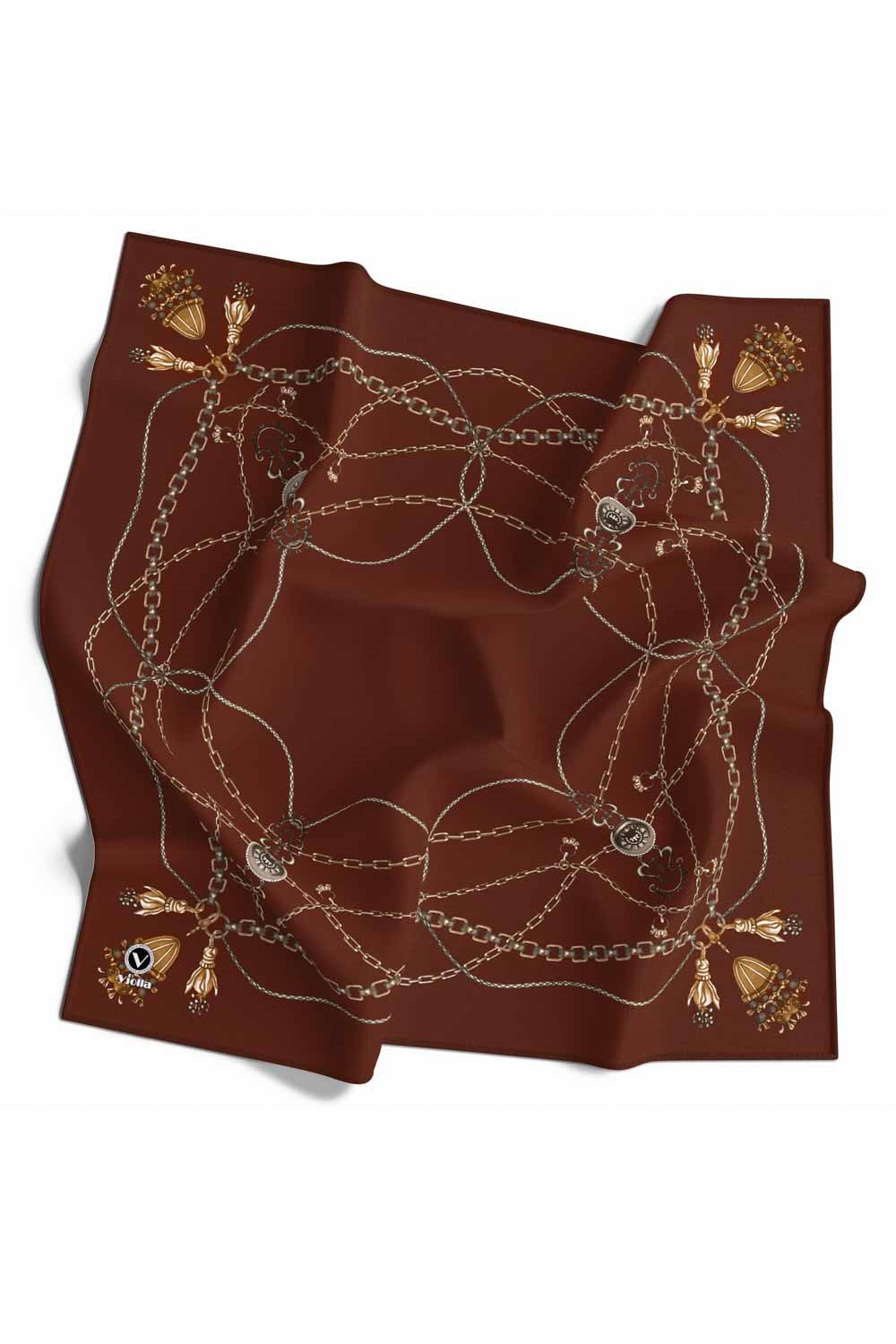 Kristal Geometrik Desenli Taba Renkli 90x90 Eşarp (İpek İçermez) Kenar Dikiş Şekli El Dikişli