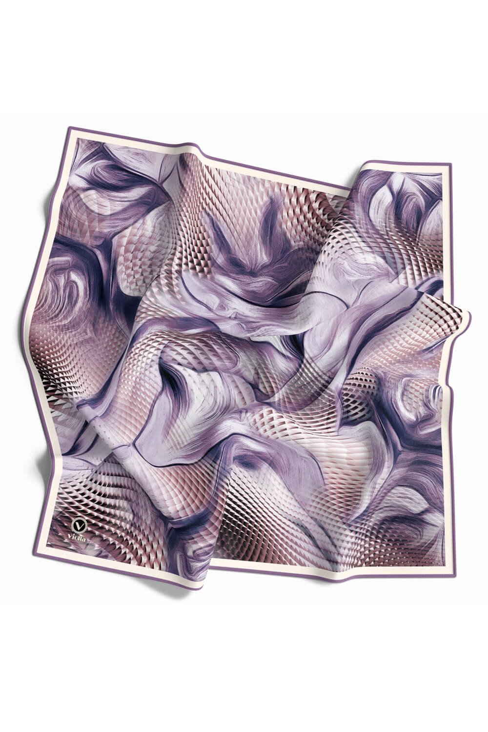 Twill Geometrik Ve Dalga Desenli Mor Renkli 90x90 Eşarp (İpek İçermez) Dikim Şekli : El Dikişi