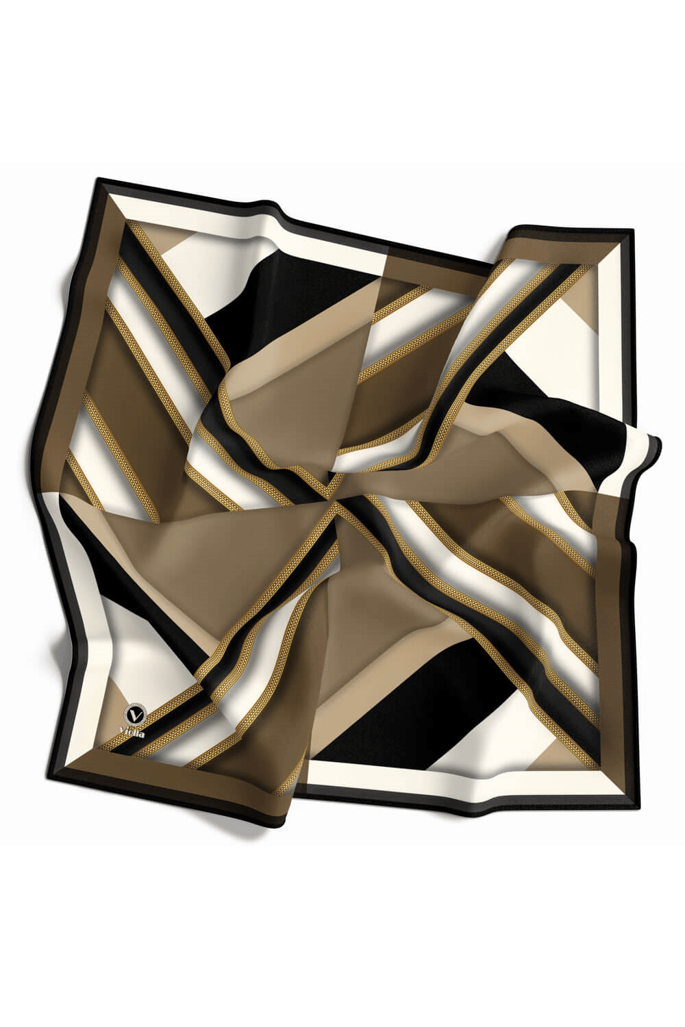 Twill Geometrik Desenli Bej Renkli 90x90 Eşarp (İpek İçermez) Dikim Şekli : El Dikişi