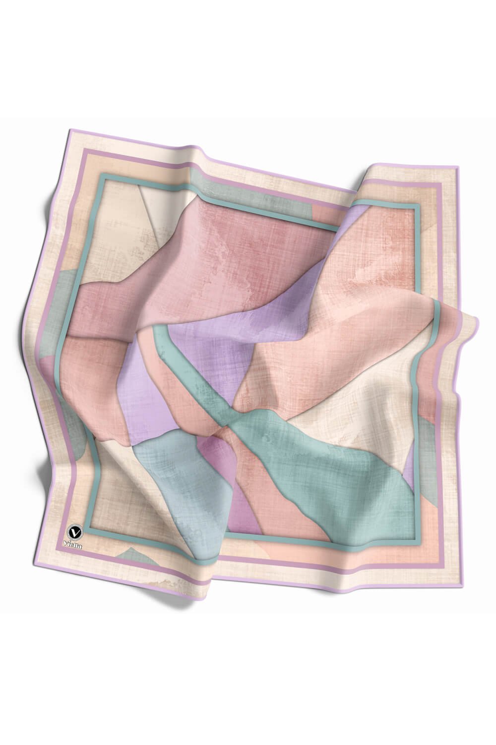 Twill Geometrik Desenli Lila Renkli 90x90 Eşarp (İpek İçermez) Kenar Dikiş Şekli El Dikişli