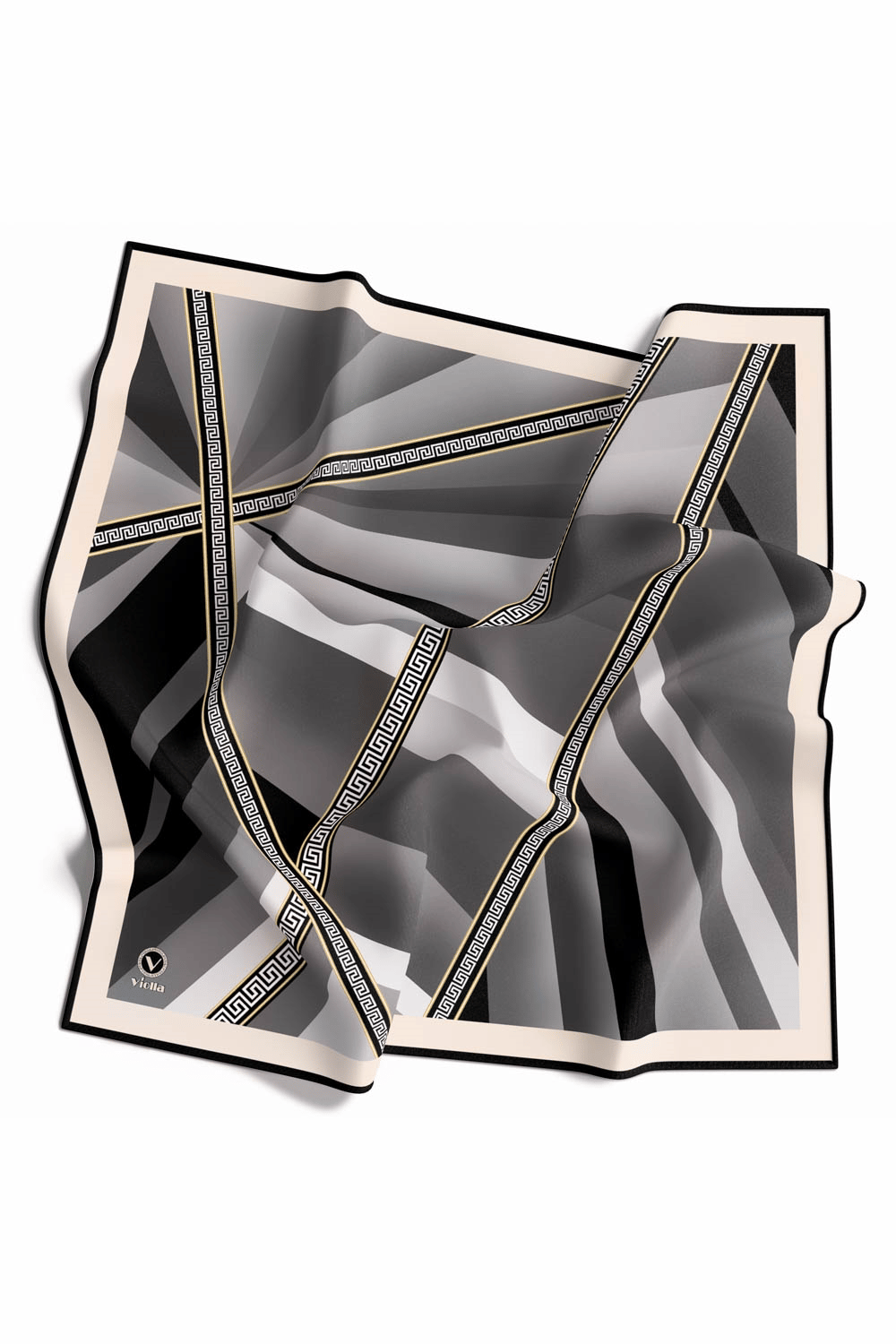 Kristal Geometrik Desenli Gri Renkli 90x90 Dikim Şekli : El Dikişi Eşarp (İpek İçermez)