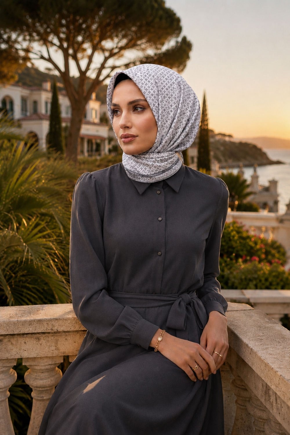 %57 İPEK %43 VİSKON Twill İpek Zincir Desenli Gümüş - Siyah Renkli 90x90 Eşarp Dikim Şekli : El Dikişi