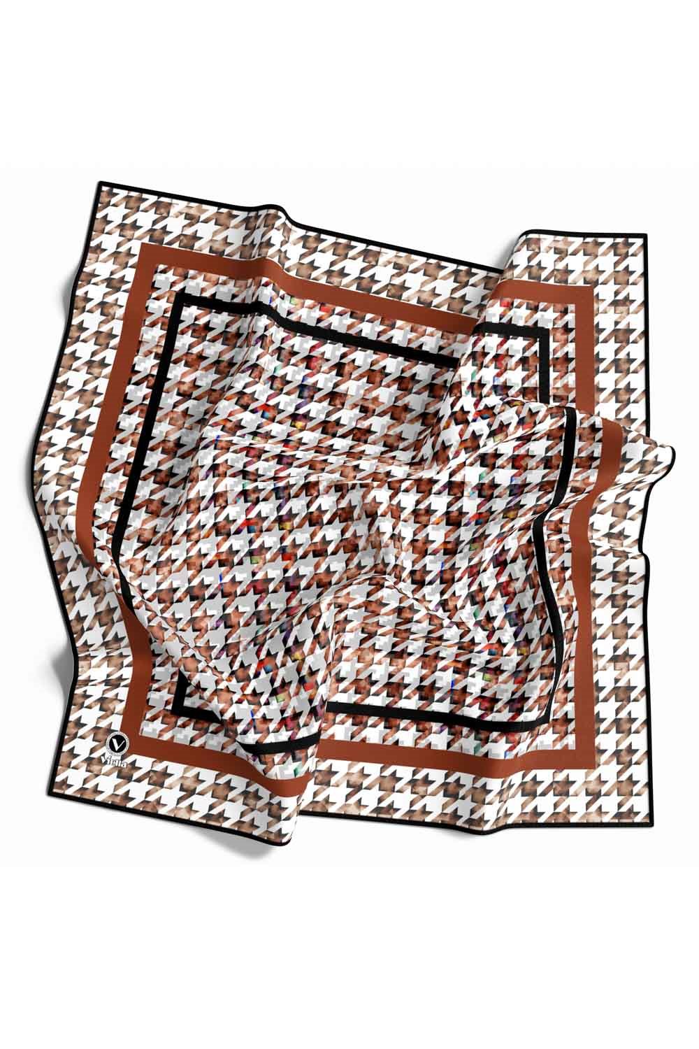 Twill Kazayağı Desenli Taba Renkli 90x90 Eşarp (İpek İçermez) Kenar Dikiş Şekli El Dikişli