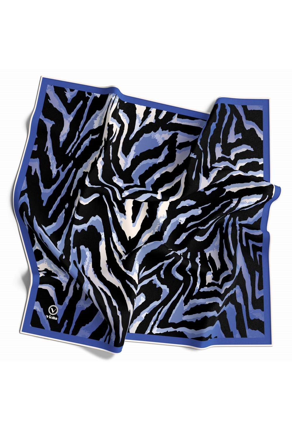 Kristal Zebra Desenli Saks - Siyah Renkli 90x90 Eşarp (İpek İçermez) Kenar Dikiş Şekli El Dikişli