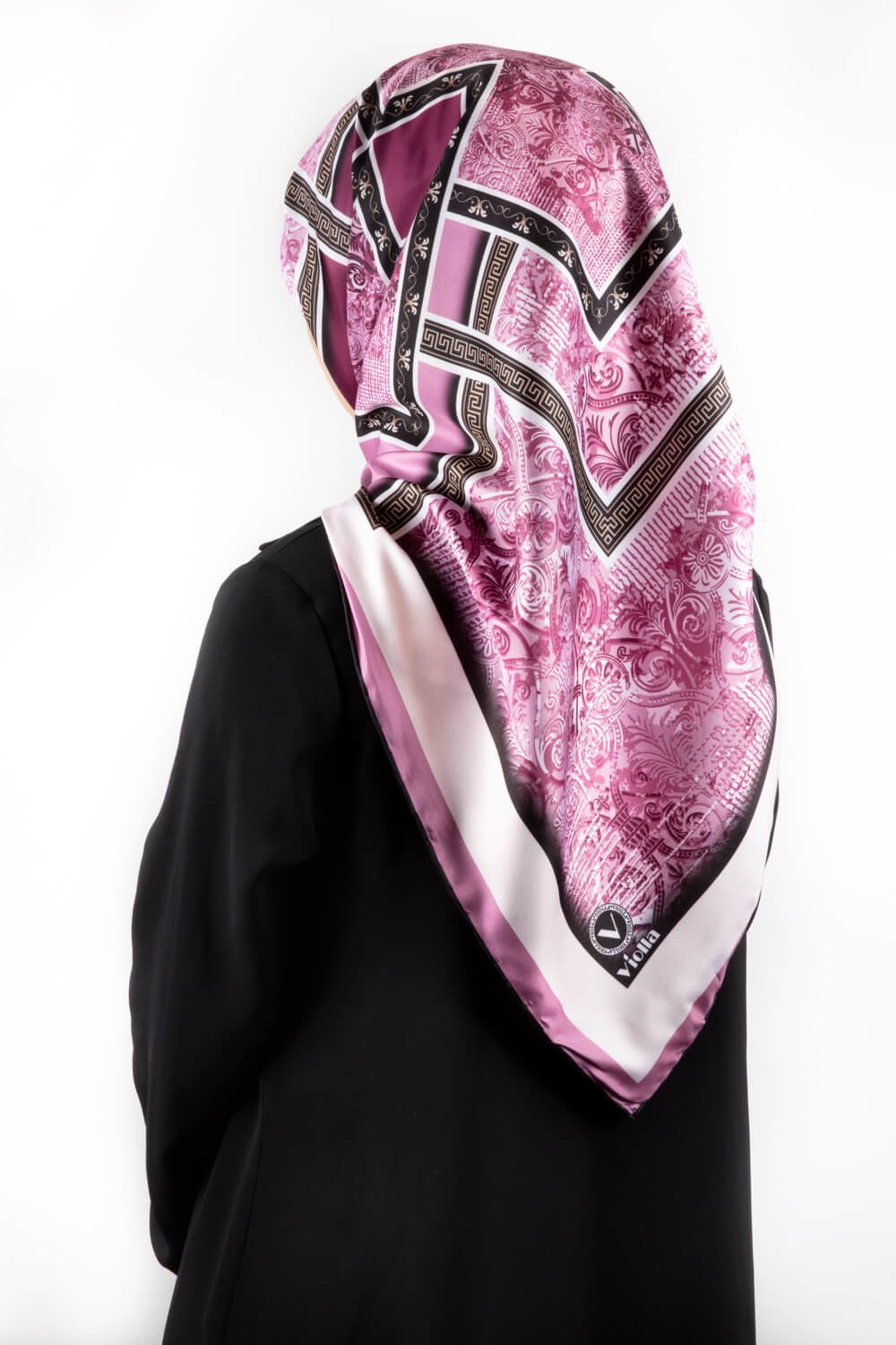 Twill Geometrik Desenli Mürdüm Renkli 90x90 Eşarp (İpek İçermez) Kenar Dikiş Şekli El Dikişli