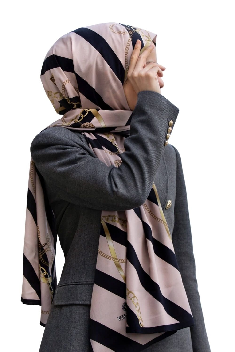 LÜKS MEDİNE İPEĞİ ZİNCİR DESENLİ SİYAH RENKLİ 75X195 KIRIŞMAZ ŞAL MOSS KREP DİKİŞ TİPİ İTALYAN DİKİŞLİ