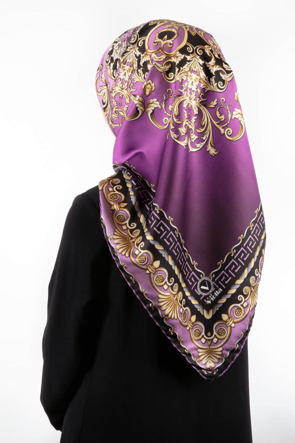 Twill Barok Desenli Lila Renkli 90x90 Eşarp (İpek İçermez) Dikim Şekli : El Dikişi