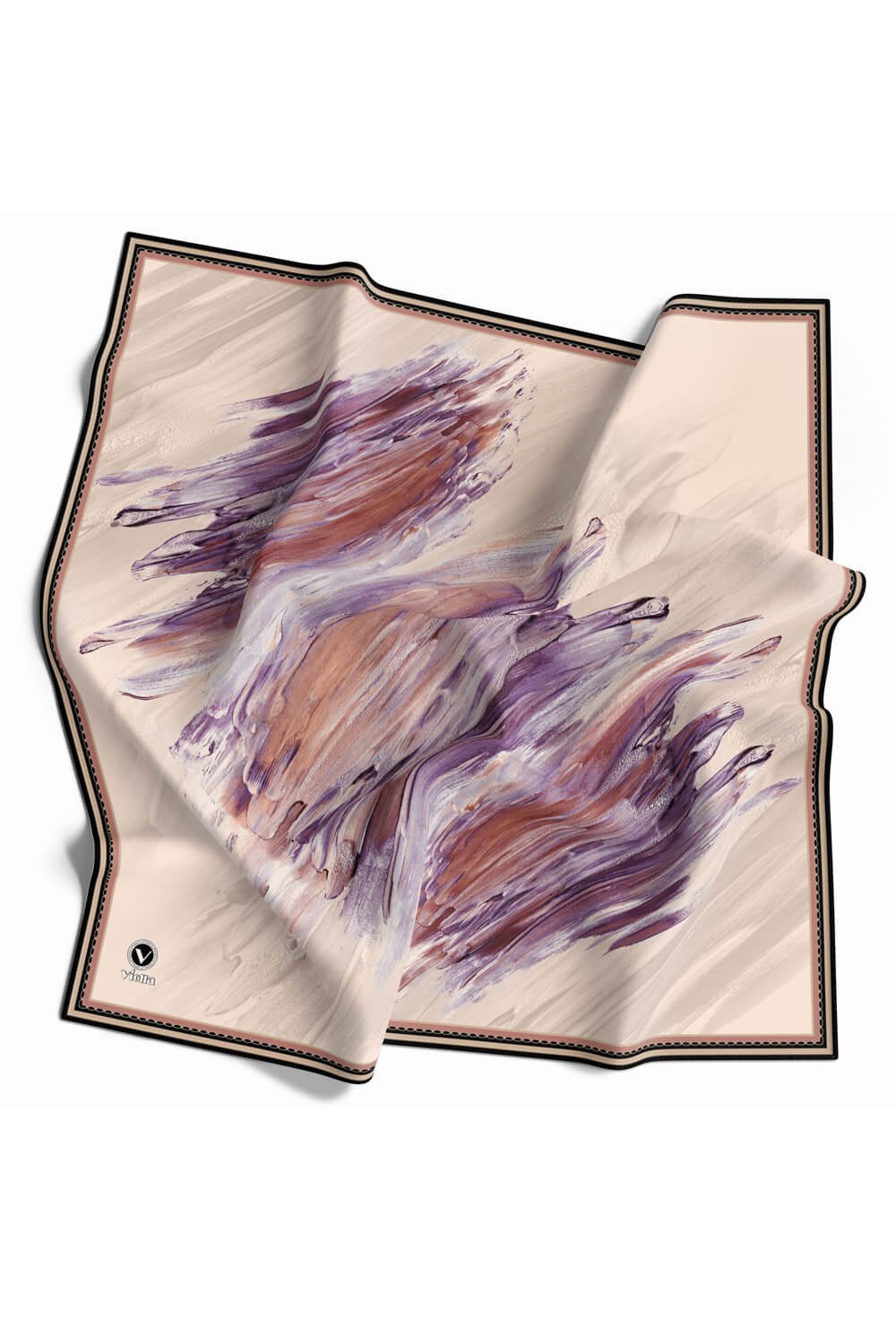 Twill Fırça Darbesi Desenli Somon Renkli 90x90 Eşarp (İpek İçermez) Dikim Şekli : El Dikişi