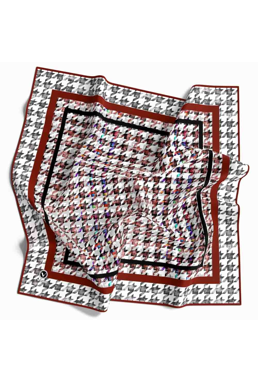 Twill Kazayağı Desenli Bordo Renkli 90x90 Eşarp (İpek İçermez) Kenar Dikiş Şekli El Dikişli
