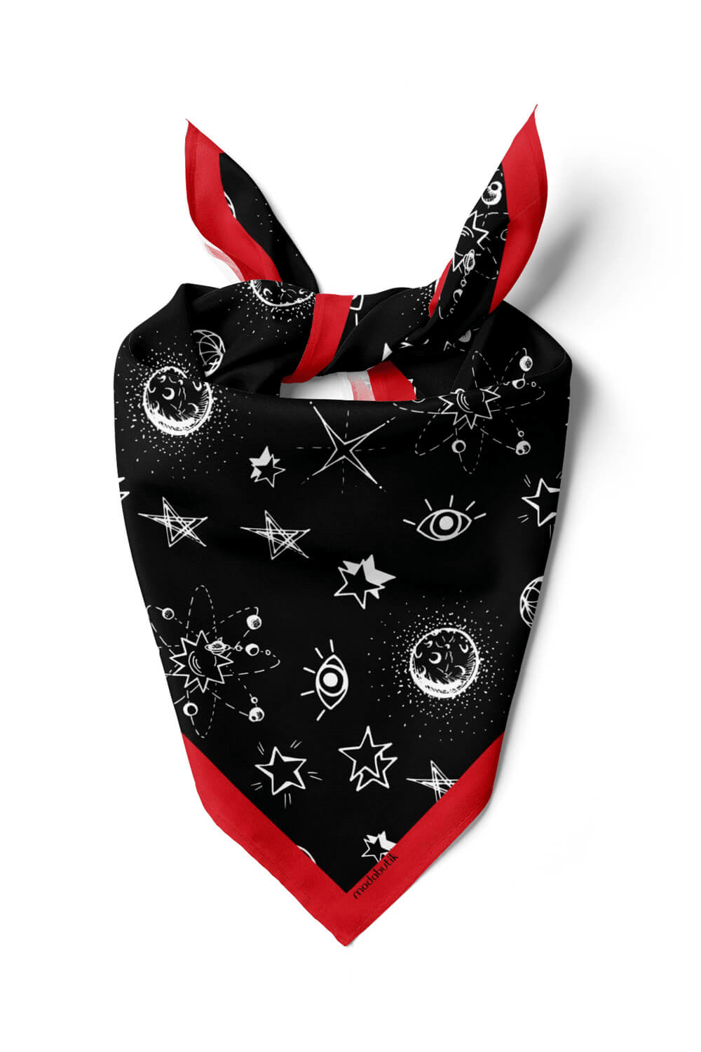 A116 Kadın Yıldız Desenli Bandana 55x55 Siyah Beyaz DG0405-22