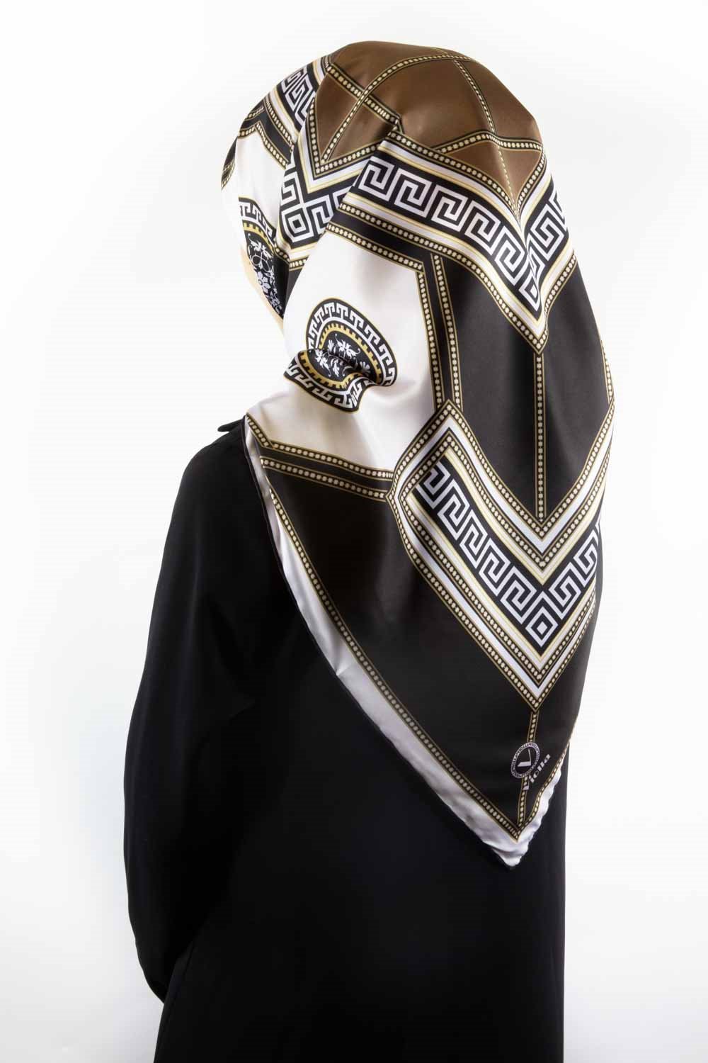 Twill Barok Desenli Vizon Renkli 90x90 Eşarp (İpek İçermez) Kenar Dikiş Şekli El Dikişli