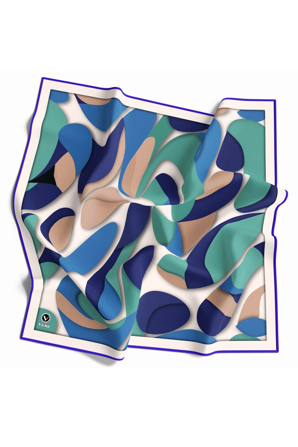 Twill Soyut Geometrik Desenli Saks - Koyu Mint Yeşili Renkli 90x90 Eşarp (İpek İçermez) Dikim Şekli : El Dikişi
